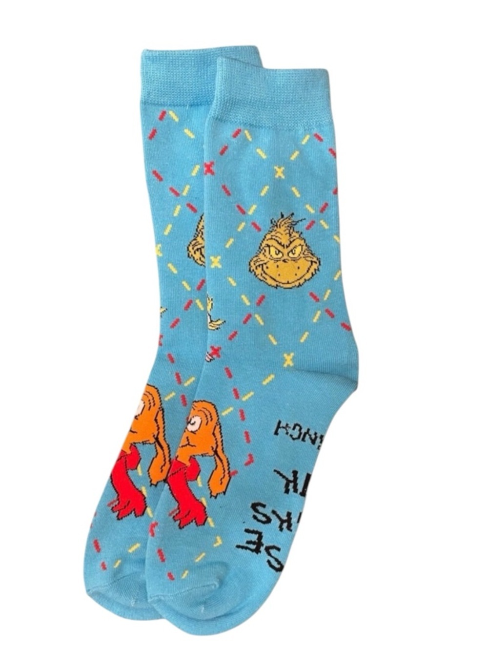 NEW•Dr. Seuss Light Blue Grinch and Cindy Lou Socks. Adult Medium. NWOT